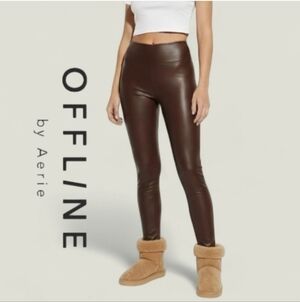Offline By Aerie Size Small Brown Faux Leather Lined Leggings